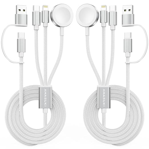 2Pack Travel Essentials for Apple Watch Charger,Cruise Vacation Camping Essentials,iPhone Charger,Multi Charging Cable,3 in 2 Charging Docks for iWatch Series 11-2/Ultra,iPhone 17-12,Car,White