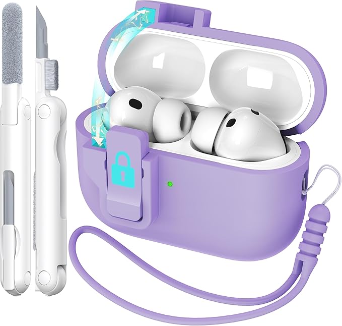 R-fun for AirPods Pro 3 Case with Cleaning Kit, Soft Liquid Silicone Rubber Protective Cover, Compatible with AirPods Pro 3rd Generation Case (2025), Compatible with MagSafe, Banana Purple