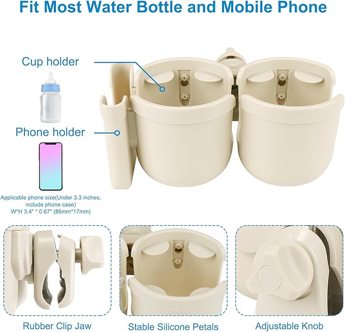 Accmor Stroller Cup Holder with Phone Holder, Bike Cup Holder, Universal Cup Holder for Uppababy Nuna Doona Strollers, 2-in-1 Cup Holder for Walker, Wheelchair, Scooter
