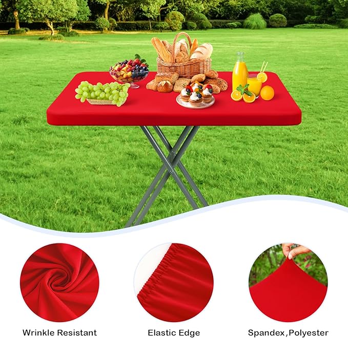 Wolkemer 2 Pack Red Fitted Tablecloth 20x30 Inch Rectangle Elastic Edges Table Cloth, Spandex Stretch Table Cover with Machine Washable Fabric for Wedding Party Picnic Dining Indoor Outdoor