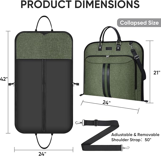 BALEINE Travel Garment Bag, Travel Suit Bag for Men, Water Resistant Carry on Garment Bag for Hanging Clothes, Garment Duffel Bag for Travel Business (Green)
