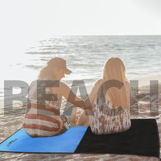 Frelaxy Pocket Picnic Blanket, Waterproof Sandproof Beach Mat, Compact Camping Tarp for Festivals, Hiking, Travel, Outdoor Recreation (Blue, 57'' x 60'')