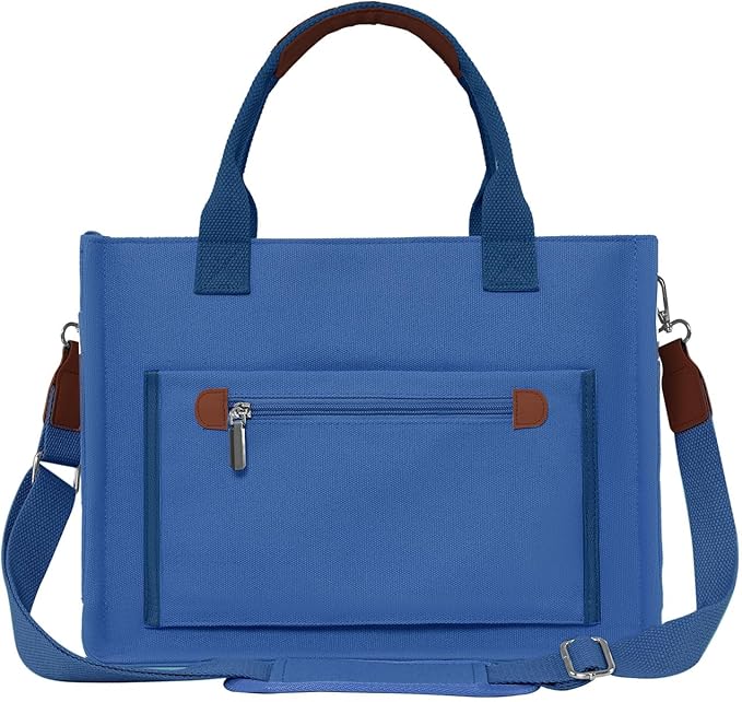 FIORETTO Womens Canvas Tote Bag Purse with Individual Compartment, Zipper Top, Reinforced Bottom & Luggage Sleeve