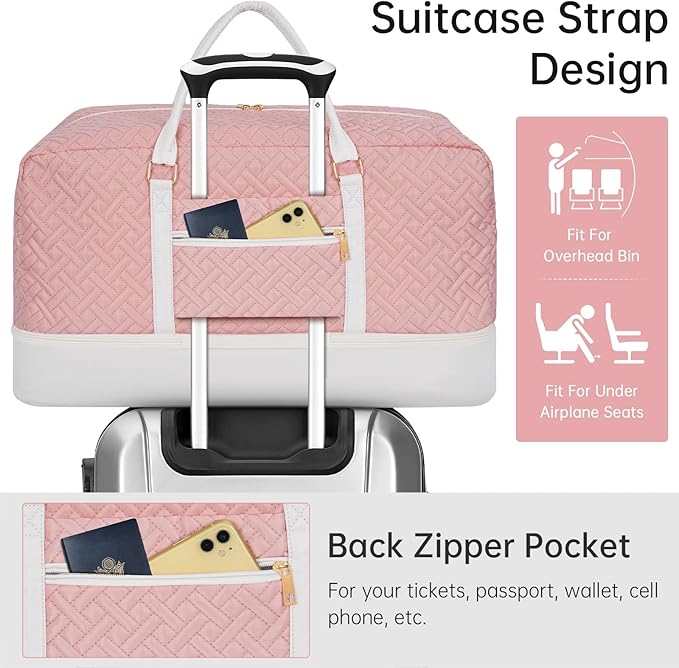 Weekender Bag for Women, 5 Pcs Set Carry on Overnight Bag, 21" Travel Duffel Bag with Waterproof Shoe Compartment for Weekend Travel Business Trip