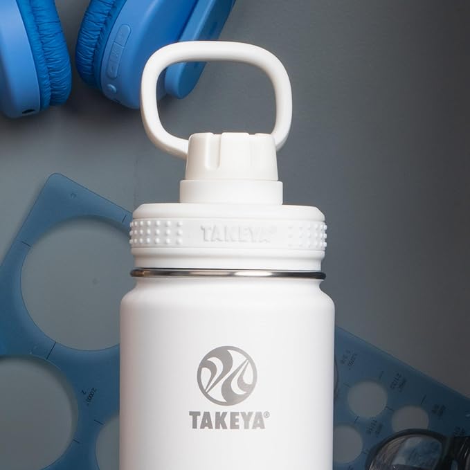 Takeya Actives Stainless Steel Water Bottle, Insulated Spout Lid, Keeps Drinks Cold 24 Hrs, Leakproof, Durable, Dishwasher Safe, Ideal for Gym, Travel, Fits Most Cup Holders, 24 oz/Ombre Morning Mist