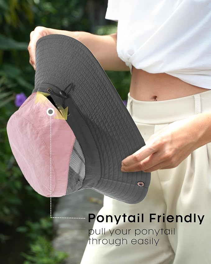 FURTALK Womens Sun Hat with Ponytail Hole Beach Hiking Summer Wide Brim UPF 80+ Outdoor Protection Foldable Bucket Hat