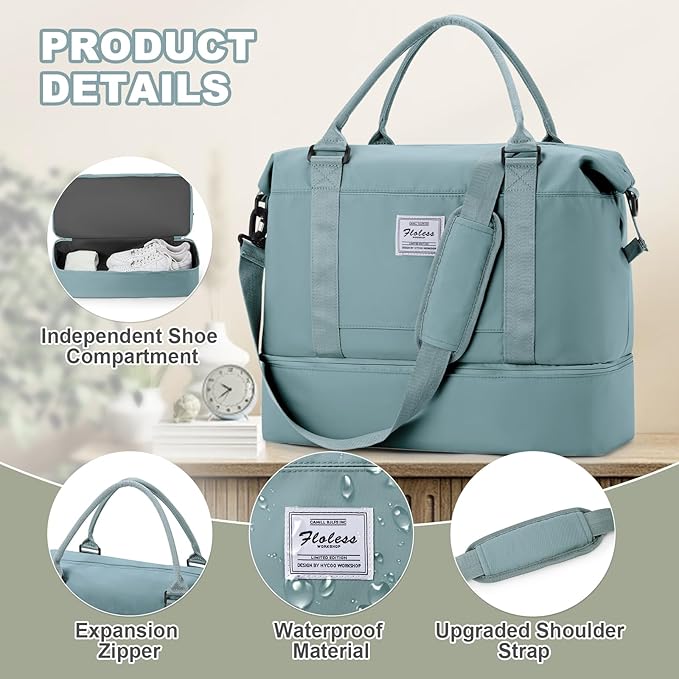 Travel Duffel Bag, Sports Tote Gym Bag, Shoulder Weekender Overnight Bag for Women