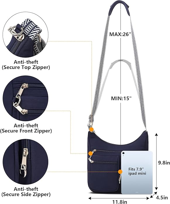 MHCNLL Anti Theft Crossbody Bag for Women, Lightweight Travel Purse, Waterproof Nylon Multi-Pocket Everyday Shoulder Handbag