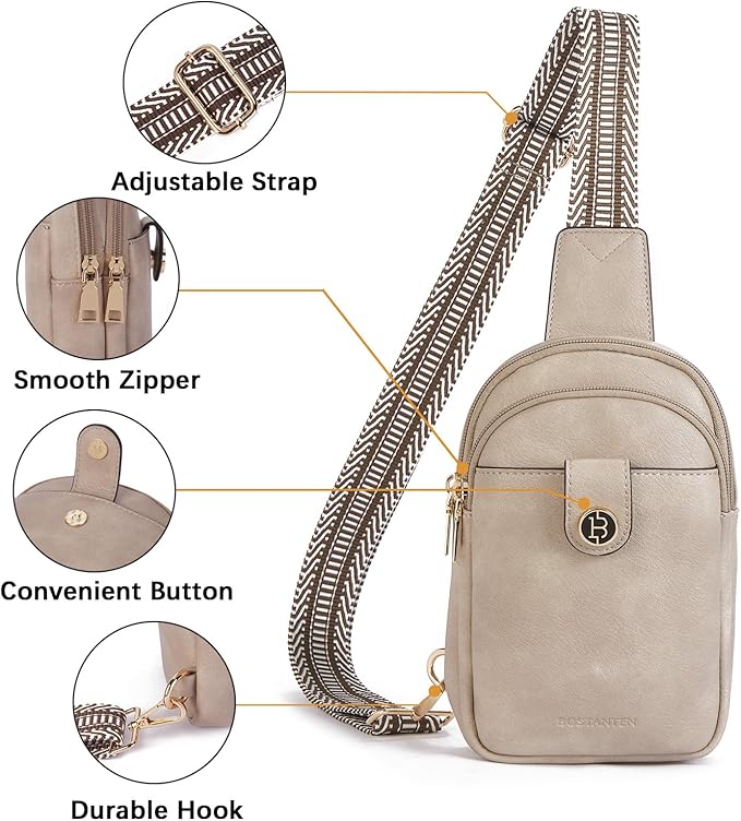 BOSTANTEN Sling Bag Crossbody Bags for Women Trendy Crossbody Purse Leather Chest Bag
