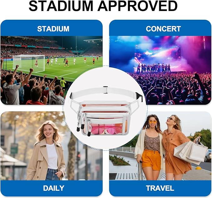 Clear Bag Stadium Approved Clear Fanny Pack for Women for Work,Multi-purpose Waist Bag for Travel & Sporting Event