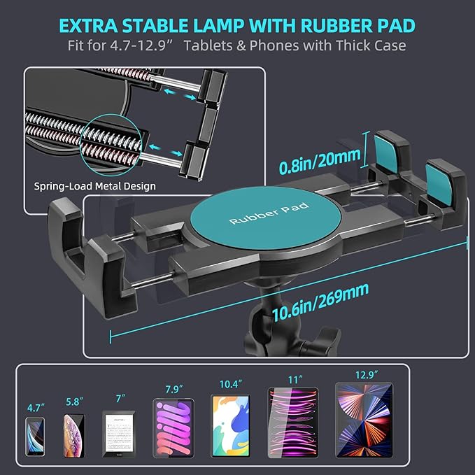 Porfortop Aluminum Heavy Duty Drill Base Tablet Holder Car Mount Dashboard, 360° Adjustable 2-Stage Stand for 4.7-12.9" iPad Pro/Air/Mini/Galaxy Tab, for Car Truck Wall Desk Commercial Vehicle