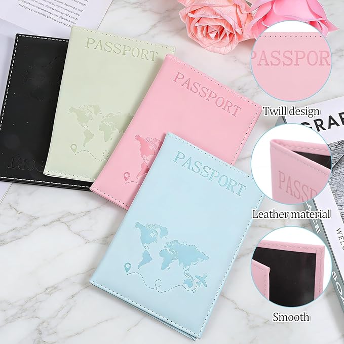 4 Pcs Ultra Slim Passport Wallet, PU Leather Passport Cover, Passport-Holders Blocking-Passport Cover Case for Credit Card Cash Air Ticket