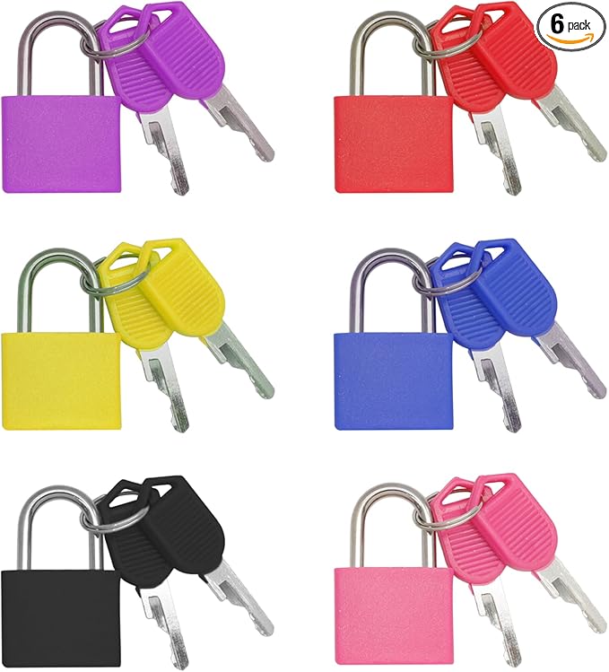 Bonsicoky 6 Pack Suitcase Locks with Keys - Multicolor Metal Luggage Padlocks - Mini Keyed Padlocks for Suitcase, Backpack, Boxes, Travel Bags, Locker