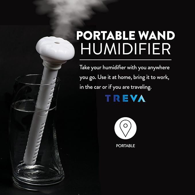 Treva Mini Portable Humidifier, Cool Mist Ultrasonic USB Moisture Wand for travel or home