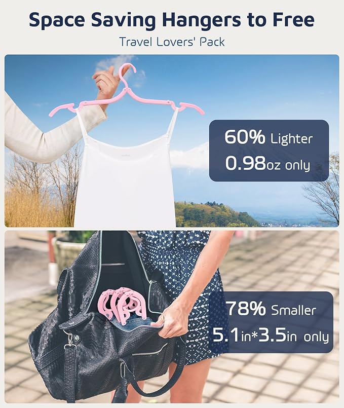 10 Pcs Travel Hangers, Cruise Ship Essentials Foldable Hangers Plastic Travel Essentials, Portable Cruises Must Haves 2026 for Suitcase, RV Camping Airplane Europe Vacation Essential, Pink