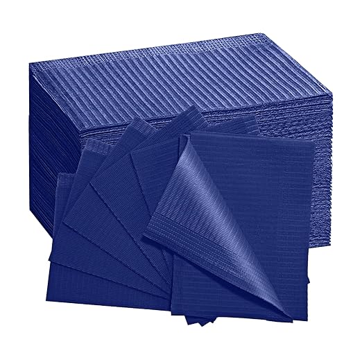 50 Pcs Dental Bib Disposable Polyback Towels Waterproof Patient Bibs 3 Ply Tattoo Paper Napkins for Dental Office, Tattoo Shop and Beauty Salon - 13'' x 18", Dark Blue