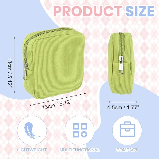 uxcell Period Bag for Teen Girls Women, Portable Corduroy Sanitary Towel Compact Cute Pouch with Zippers, Small Pouch Napkin Storage Pads Holder for Travel, Daily Use, Purse, Cyan