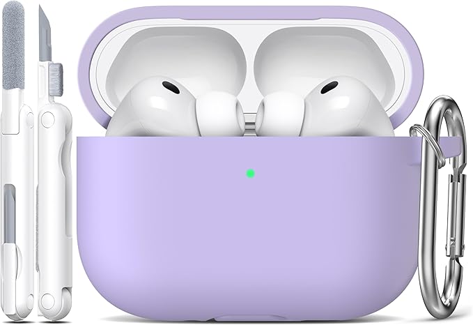R-fun for AirPods Pro 3 Case (2025), Soft Silicone Protective Case Cover Compatible with Apple AirPods Pro 3rd Generation (USB-C Cable) for Women Men with Cleaning Kit and Keychain, Banana Violet