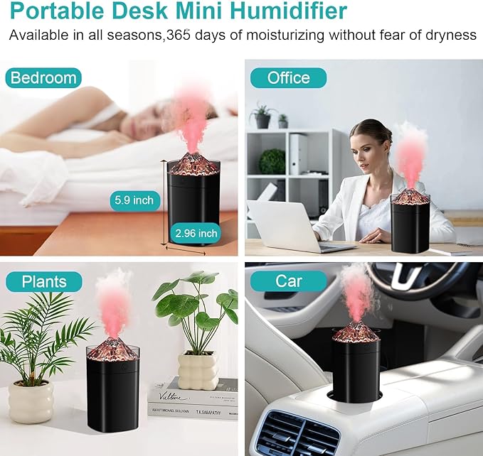 Portable Small Humidifier, 400ml Cool Mist Humidifiers for Bedroom, USB Powered Desktop Humidifier with Light for Car, Office, Travel, Plants, Auto Shut-Off, 2 Mist Modes, Super Quiet, Black