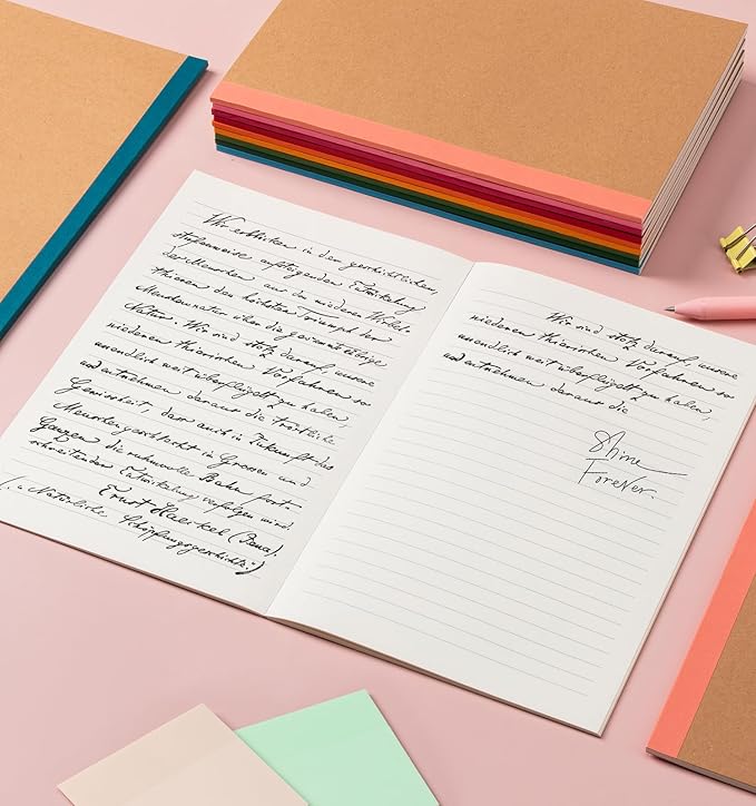 ALKALO 6 Pack Lined Notebook Journals Bulk, A5 College Ruled Composition Notebook, 8.3”x 5.5”,Kraft Cover with Rainbow Spines, 6 Colors 60 Pages for School Office Travel