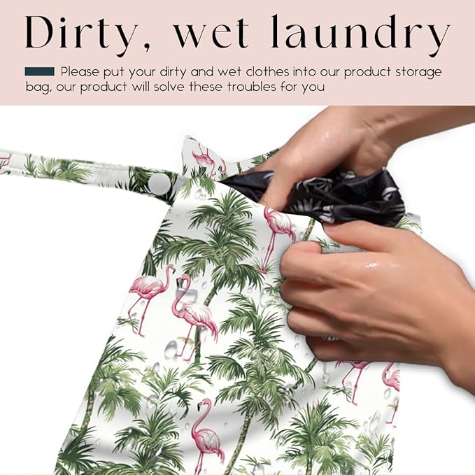 Wet Bag for Swimsuit, Beach Travel Essentials Wet Dry Bag, for Sunscreen Toiletry Dirty Clothes Yoga Gym Diaper, Friends Summer Beach Vacation Gifts. Flamingo Palm Tree