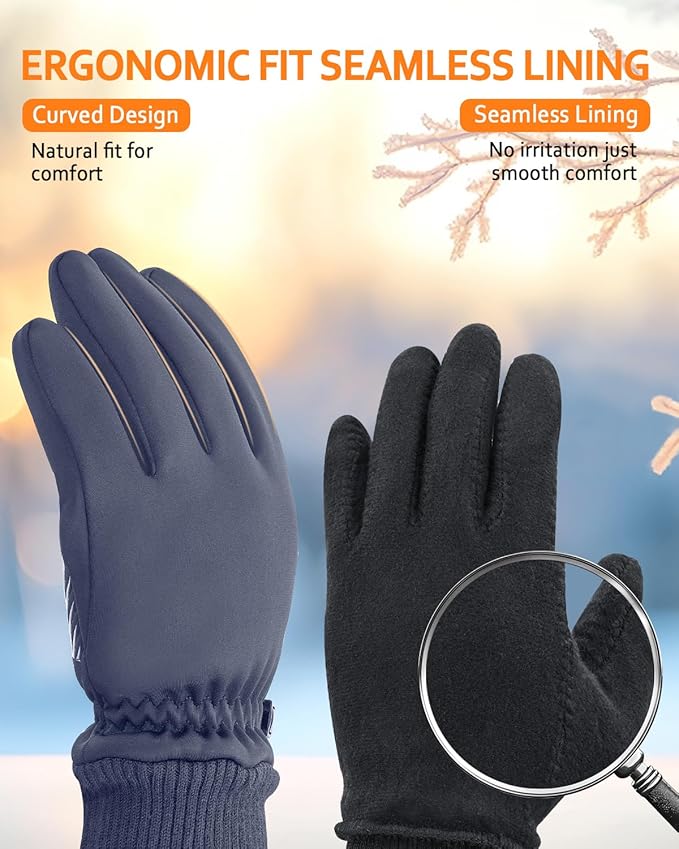 FEWTUR Winter Waterproof Gloves for Women and Men - Thermal Gloves with Touchscreen Fingers, Warm Gloves for Running, Bike and Hiking Cold Weather
