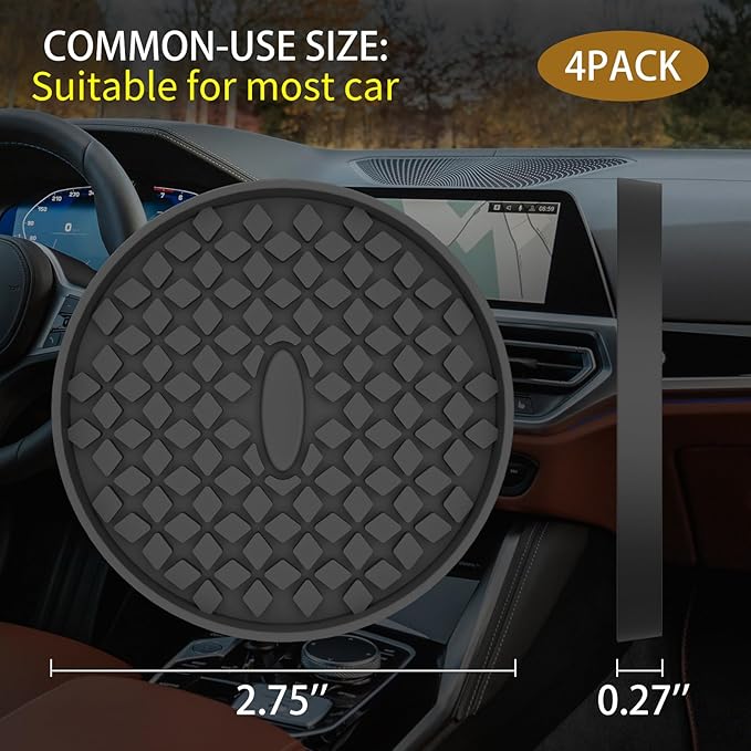 ME.FAN Car Cup Coasters [4 Pack] Silicone Car Coasters/Cup Mats, Non-Slip Recessed Car Interior Accessories Black