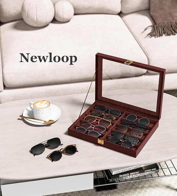 NEWLOOP 10/30 Slots Sunglass Organizer for Multiple Pairs of Eyeglass See-through Display Case Storage Box for Women Men