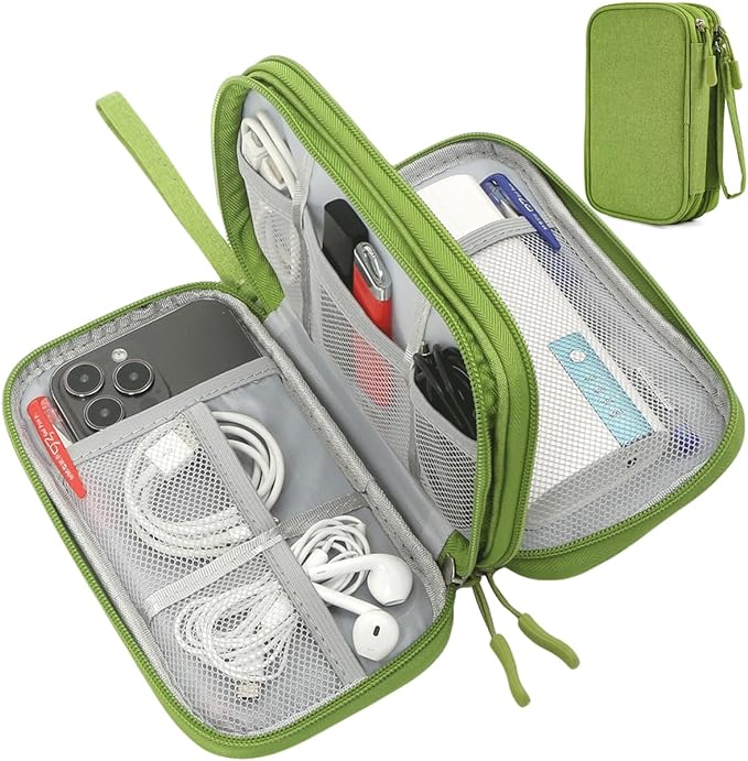 CAAORDKSO Electronic Organizer Travel Cable Accessories Bag, Tech Pouch Electronic Organizer Case, Travel Essentials for Cable, Cord, Charger, Phone, SD Card, Power Bank, Earphone (Grass Green,Medium)
