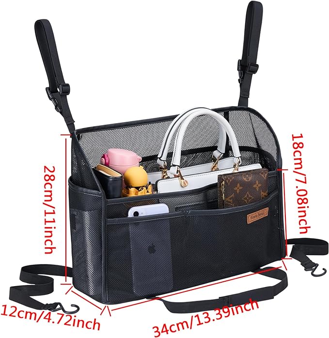 WLLWOO Car Net Pocket Handbag Holder Between Seats Back Storage Organizer Purse Holder for Console Front Seat Storage Barrier