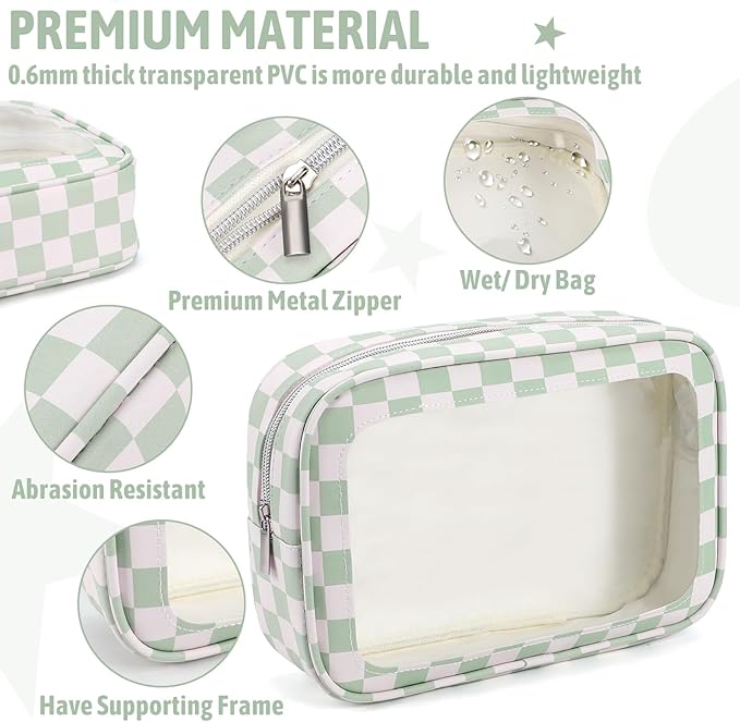 YOPCDJ 3PCS Clear Toiletry Bag,TSA Approved Travel Makeup Pouch with Zipper for Cosmetics and Toiletries，Diaper Bag Organizer Pouch Set,Women's Purse Organizer and Clear Car Bag