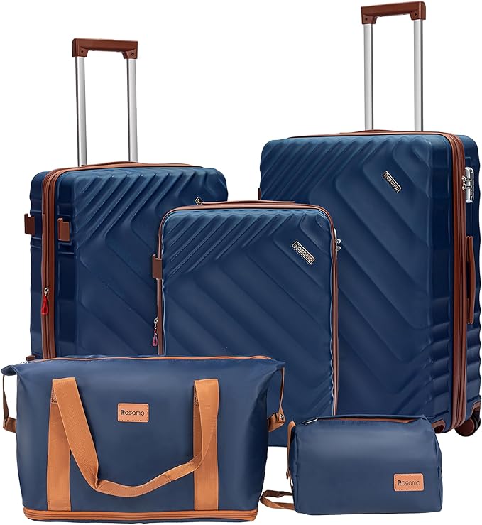 Rosamo 5 Piece Luggage Set Expandable Hardside, 20/24/28in Suitcases with Matching Travel Bags, 22x14x9 Airline Approved Carry On, TSA Lock, Spinner Wheels, ABS+PC