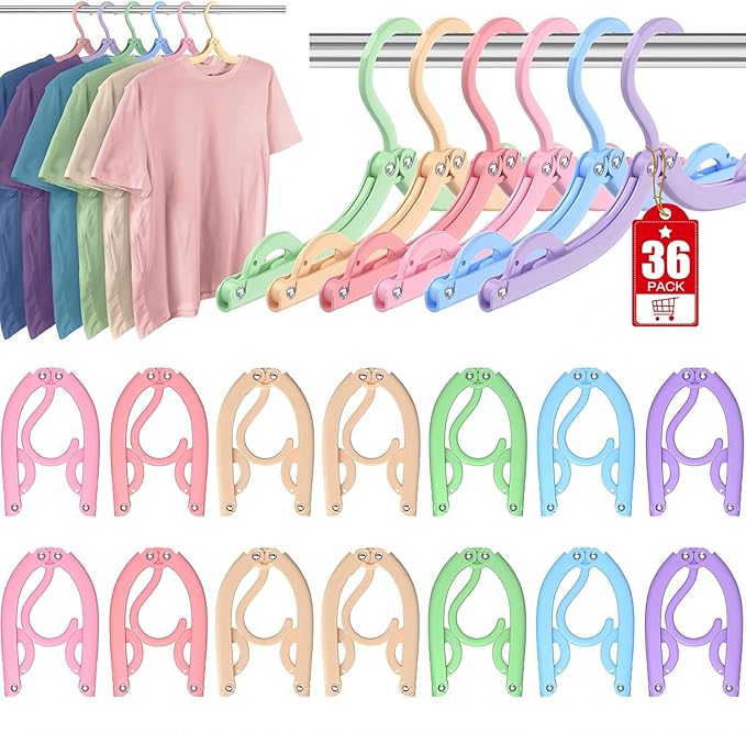 36 Pcs Travel Hangers Portable Foldable Travel Hanger Organizer, Plastic Cruise Ship Essentials 2026 Clothes Folding Hangers for Camping Flying RV Europe Vacation Essentials Suitcase, Brilliant Multi