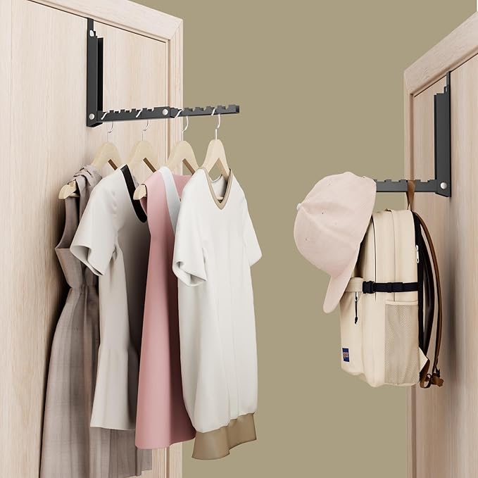 BAKON 2 Pack Heavy Duty Over the Door Hanger, Compact 10 Ridges Double Folding Over Door Hanger, Space Saving Over the Door Drying Rack for Laundry, Rustproof & Waterproof, (Black)