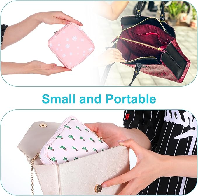 Gjinxi 3 PCS Period Bag with Zipper Discreet Tampons Holder Pouch Menstrual Pad Cup Pouches Cotton Panty Liners Sanitary Napkin Tampon Storage Bag First Period Pouch for Purse Women Travel & Daily Use