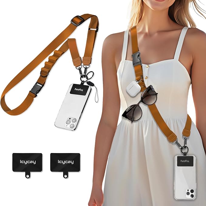 Icycay Phone Lanyard Crossbody, Brown Cell Phone Strap for Around The Neck Adjustable, Minimalist Teacher Anti Theft Cute Lanyard for ID Holder Keys Accessories Travel Essential