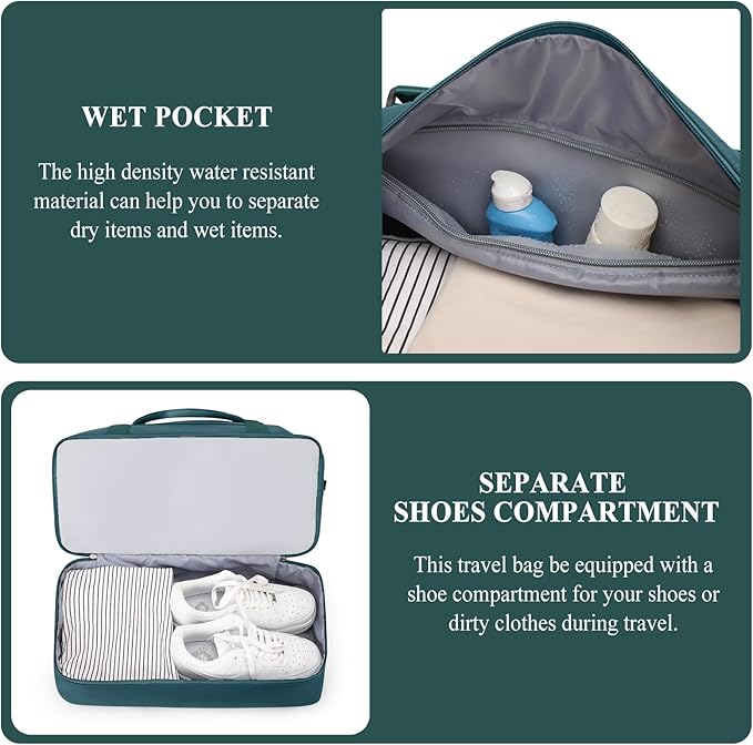 Weekender Bags for Women,Personal Item Travel Bag with Shoes Compartment,Overnight Travel Duffel Bag with Toiletry Bag