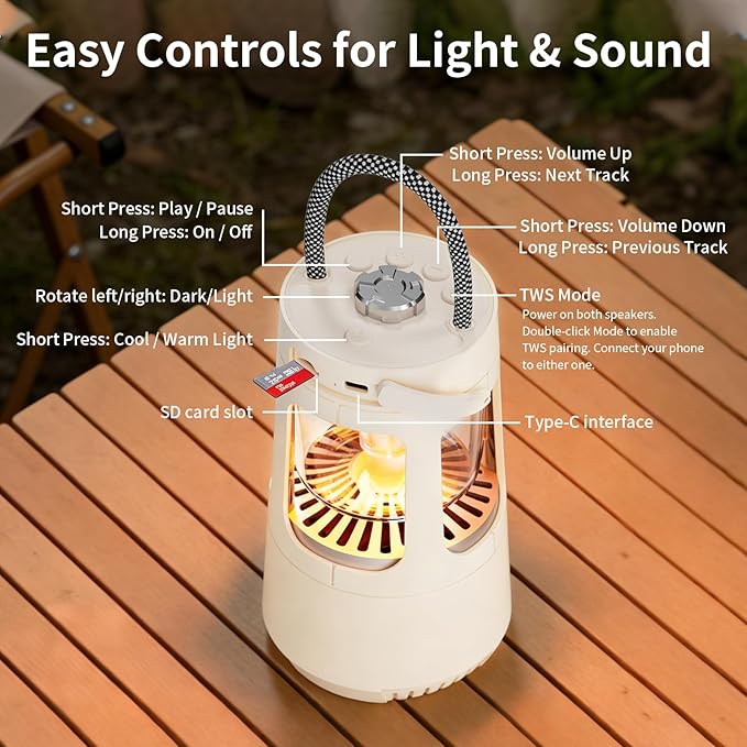 Revonext Bluetooth Speaker Lantern 4000mAh,IPX4 Waterproof Rechargeable Camping Lantern with Bluetooth Speaker for Power Outage, Hurricane, Hiking Party Garden Patio,Outdoor Music Party (White)