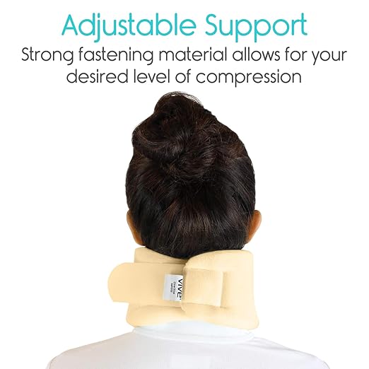 Vive Cervical Collar Neck Brace for Neck Pain and Support for Women & Men - Soft Foam Brace for Pain Relief - Comfortable Corrector Wrap for Posture, Sleeping, Radiculopathy, & Spine (Beige, 4 inch)