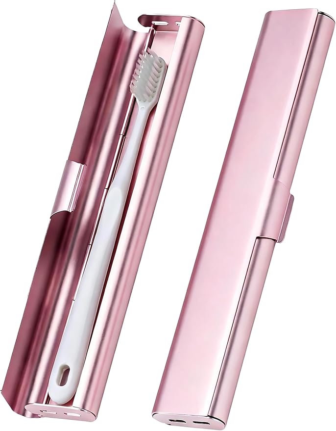 Portable Toothbrush Travel Case: Breathable & Dirt-Proof Hotel Camping Outdoor - Aluminum for Storage Recyclable Traveler (1, Rose Gold)
