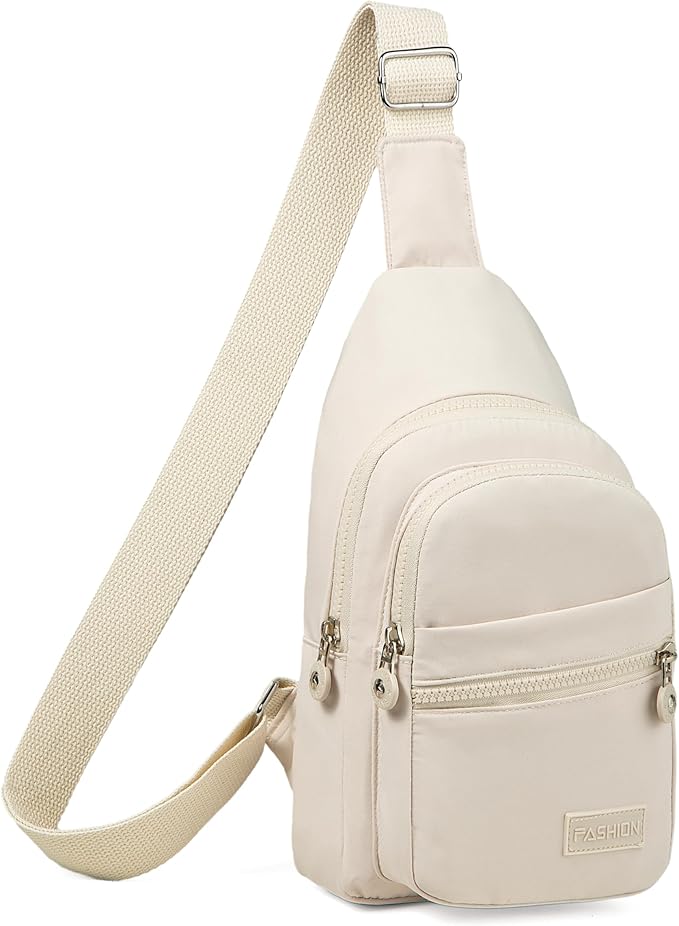 Banelu Small Sling Backpack Crossbody Bags for Women Men, Small Sling Bag Cross Body Bag Fanny Packs Crossbody Purses - Beige
