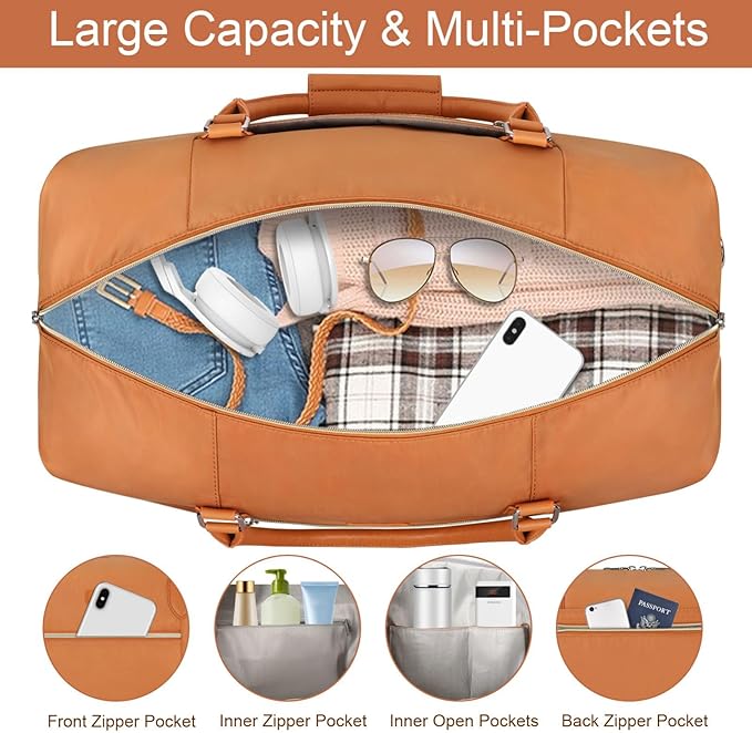 ITIEZY Weekender Overnight Bag for Women - Large Travel Duffel Bag with Shoe Compartment, Gym Duffel Bag Hospital Bag Carry On Tote Bags for Airplanes with Crossbody Bag Toiletry Bag 3Pcs Set