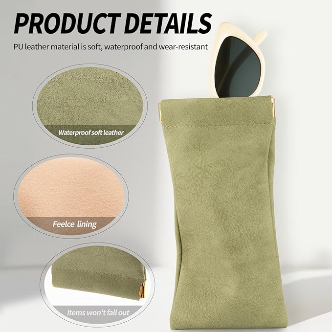 3 pack leather eyewear case PU soft sunglasses bag squeeze top portable lightweight eyewear case for men and women