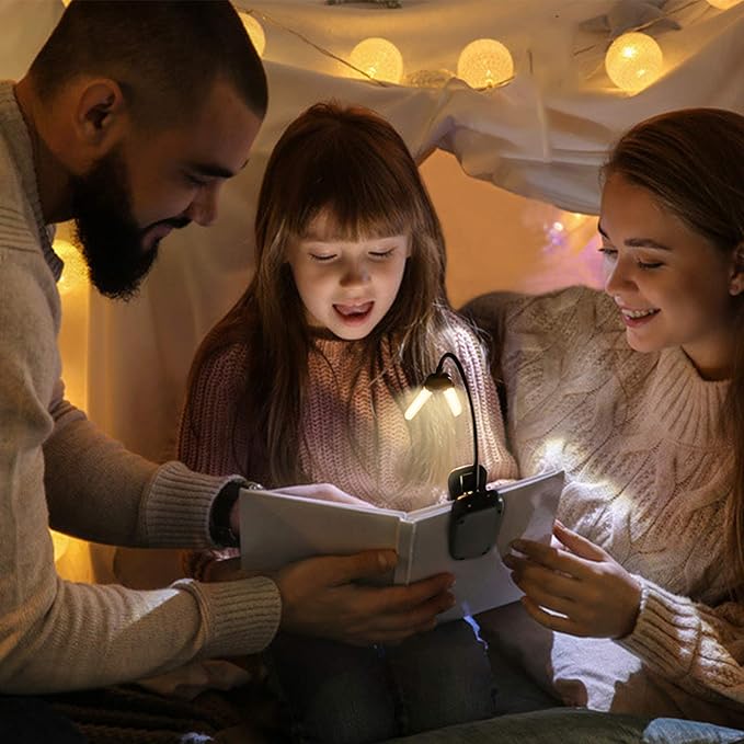 Vekkia 14 LED Book Light with Charger & Travel Case, Cover Both Page, Warm/White Reading Light with Clamp, Lightweight Eye Care Book Lamp, Great for Readers