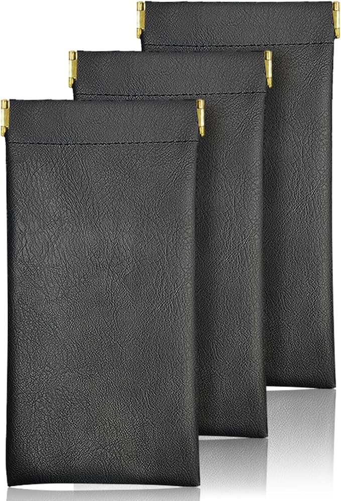 Sunglass Case 3 Pack Portable Antiscratch Leather Waterproof Squeeze Top Soft Eyeglass Cases Pouch