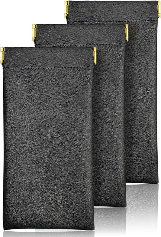 Sunglass Case 3 Pack Portable Antiscratch Leather Waterproof Squeeze Top Soft Eyeglass Cases Pouch