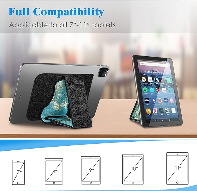 Fintie Universal Tablet Hand Strap Holder - [Dual Stand Supports] Detachable Padded Hook & Loop Fastening Handle Grip with Adhesive Patch for iPad/Galaxy Tab and All 7-11" Tablets, Blossom