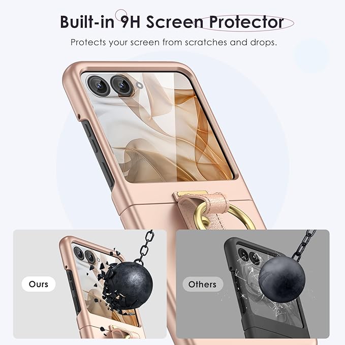 Maxdara for Motorola Razr 2026/2025/2024 Case with Ring [Not Fit Ultra or Plus], Moto Razr 2026 & Razr 2025 Case with Built-in Outer Screen Protector Slim Thin Cover (Rose Gold)