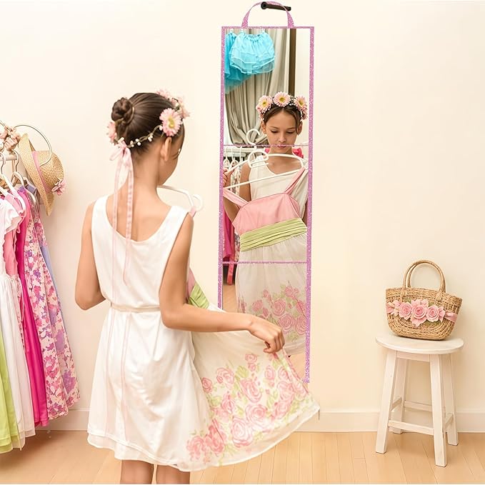 Foldable Full Length Mirror, 2 in 1 Hangable & Tabletop Acrylic Mirror, Portable Travel Mirror with Handle for Dance Bedroom Wardrobe Stage Makeup Checks Camping Outdoor Use (47" x 12.5", Tri-Fold)