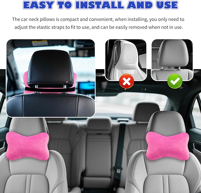 2PCS Car Headrest Pillow,Soft & Comfortable Car Neck Pillow for Driving Fatigue Relieve,All-Season Universal Cars Head Rest Pillows Automotive Interlor Accessorles for Cars (Rose Red)